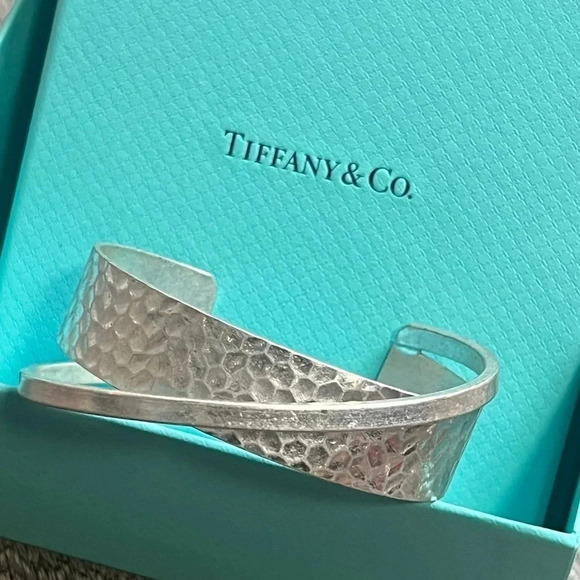 Hammered Silver Double Cuff Textured Bracelet - Picture 2 of 11